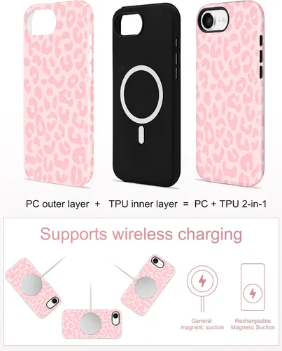 Vista 614 de Jusy Funda compatible con MagSafe con estampado de caparazón de tortuga marrón para iPhone 7/8/SE, cubierta protectora de TPU suave magnética