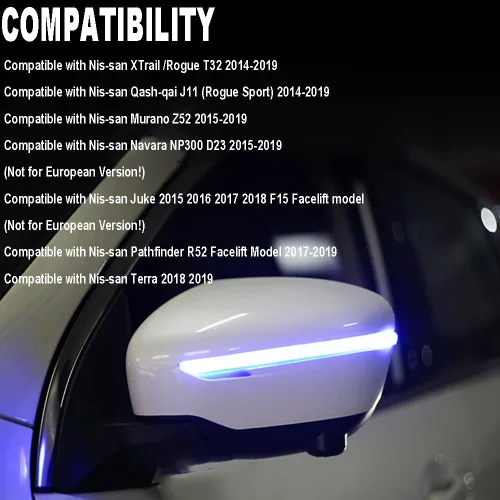 Vista 2 de Conjunto de 2 luces intermitentes dinámicas secuenciales LED intermitentes para espejo lateral compatible con Nis-san X-Trail T32 Ro-gue Qashqai J11