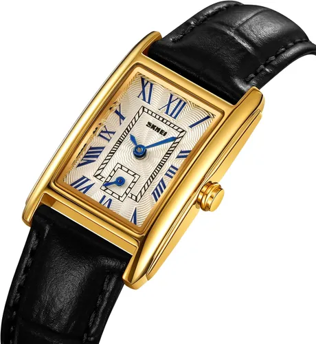 Vista 2 de FANMIS Reloj de pulsera vintage para mujer, clásico, rectangular, analógico, de cuarzo, ultradelgado, brazalete de moda, reloj de negocios