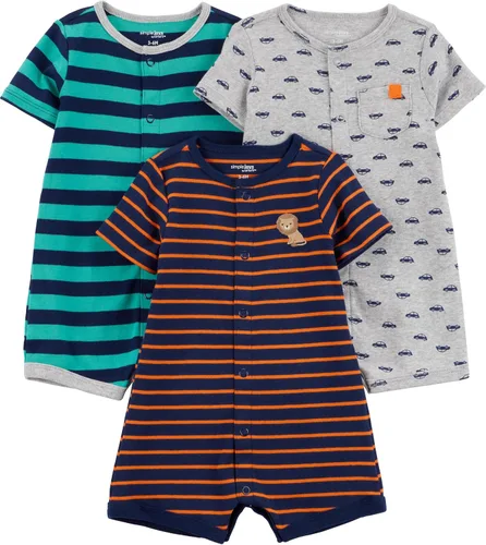 Vista 12 de Simple Joys by Carter's Baby 3-Pack Snap-up Rompers Rayas marinas/Construcción roja/Cocodrilo blanco