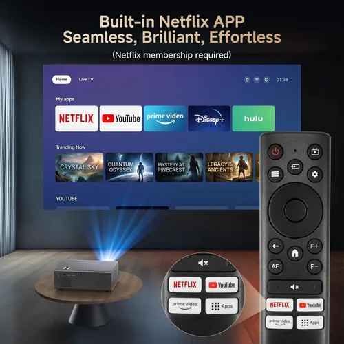 Vista 3 de 4K Projector with Built-in Apps, 1500ANSI Auto Focus&6D Keystone Dolby Audio Kogata Smart Projector with WiFi 6 Bluetooth Outdoor Movie Proyector