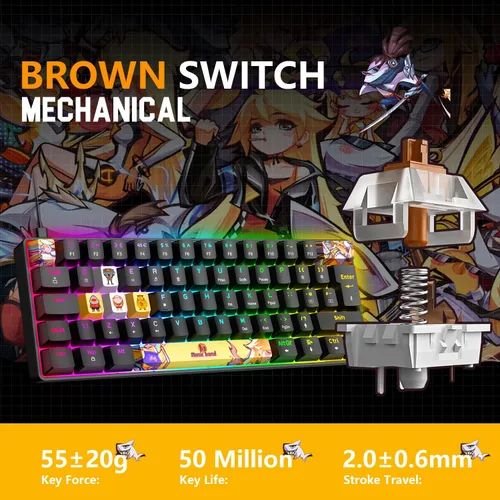 Vista 7 de 60% Mini teclado para juegos con 9 teclas PBT de sublimación de tintes, interruptor rojo, 62 teclas compactas, 18 LED Chroma retroiluminado, teclado