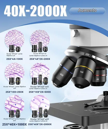 Vista 5 de PalliPartners - Microscopio compuesto para adultos y estudiantes, color blanco
