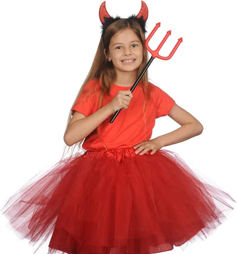 Vista 4 de Funcredible Devil Horns And Pitchfork - Devil Costume Accessories Set - Glitter Devil Ears Headband