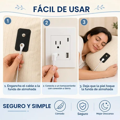 Vista 3 de Funda de Almohada con Conexión a Tierra Queen Conductiva, Fundas de Almohada con Conexión a Tierra de Algodón Orgánico, Sábanas con Conexión a