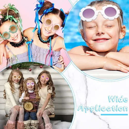 Vista 7 de Frienda 6 gafas de sol redondas de flores para niñas, lindas gafas de playa al aire libre para niños