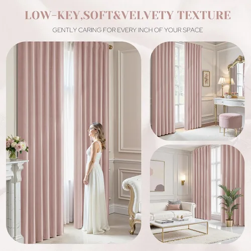 Vista 3 de HOMEIDEAS Cortinas Opacas 100% de Chenilla para Dormitorio, Cortinas Rosa Rubor de 63 Pulgadas de Largo, 2 Paneles para Sala de Estar/Guardería