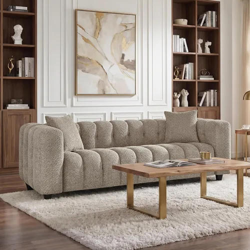 Vista 12 de Sofá Loveseat Boucle Cloud de 89", Cómodo Sofá Boucle Tapizado de Asiento Profundo, Sofá Moderno de Mediados de Siglo para Sala de Estar