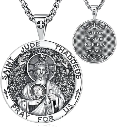 Vista 57 de EUDORA Medalla de plata de ley S925 con collar de San Patrono para mujeres A01-Saint Benedict Medalla