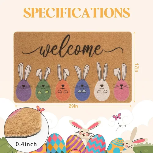 Vista 3 de XuoAz Felpudo decorativo de Pascua para puerta de entrada al aire libre, conejito de Pascua, antideslizante, fibra de coco para la decoración