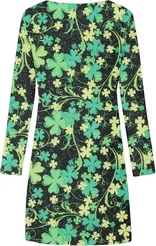 Vista 3 de Vestido de manga larga con estampado cómodo para mujer, casual, cuello redondo, vestido de playa