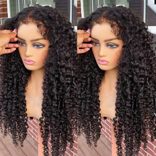 Vista 6 de Peluca de cabello humano con bordes rizados de 13x4, encaje frontal transparente HD, pre depilada, pre decolorada, con nudos, bordes 4C, cabello
