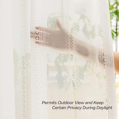 Vista 3 de Cortinas traslúcidas de encaje a rayas de 45 pulgadas de largo, paneles de cortinas plisadas para ventana, 26 pulgadas de ancho x 45 pulgadas