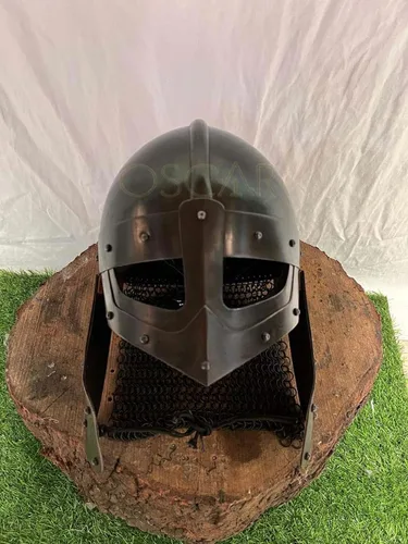 Vista 6 de Casco medieval de cuervo vikingo con cadena, para batalla