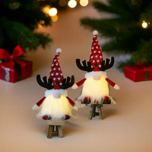 Vista 6 de Gnomo iluminado de Navidad, regalo navideño de elfo hecho a mano, funciona con pilas, adornos de Navidad de mesa de invierno.
