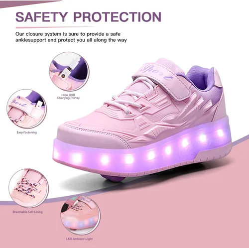 Vista 4 de Patines de Ruedas para Niños - Zapatos de Patines de Ruedas - Zapatillas 2 en 1 Zapatos de Patines Adecuados para Deportes al Aire Libre Comienza