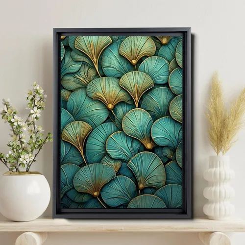 Vista 2 de Gold Turquoise Ginkgo Leaf Print, Captivating Plants Wall Art, Ginkgo Biloba Leaf Print Painting, Embrace the Serenity of Nature