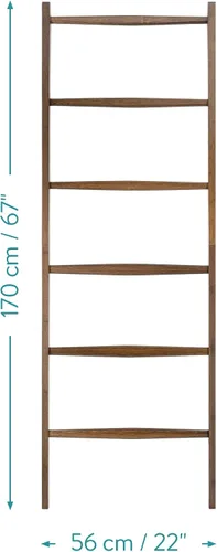 Vista 3 de Navaris Escalera para toallas de bambú, estante de madera, toalla, toalla, ropa, barandilla de lino para baño y dormitorio, soporte para toallas