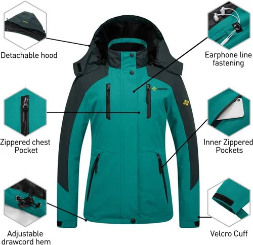 Vista 6 de GEMYSE Chaqueta de esquí impermeable 3 en 1 para mujer, con forro acolchado, abrigo de invierno aislado