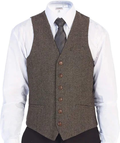 Vista 111 de Gioberti Chaleco de tweed formal de 6 botones para hombres