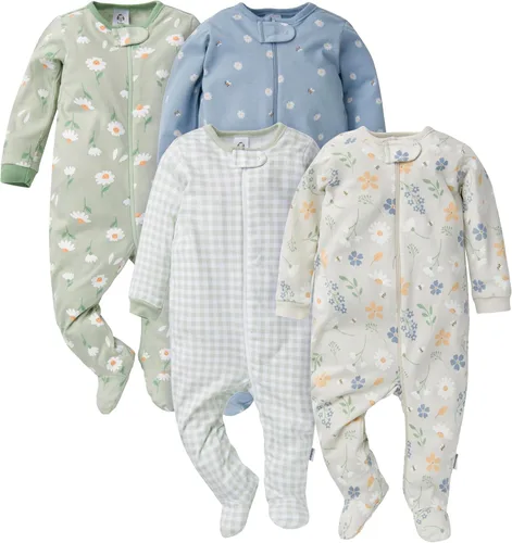 Vista 6 de Gerber Baby-Girls Sleep N' Play - Paquete de 4 Mamelucos para Niñas Bebés Animales verde
