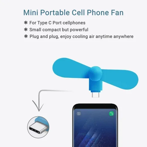 Vista 2 de Ventilador de teléfono USB C, paquete de 4 mini ventiladores portátiles para teléfono celular iPhone 16/15 y teléfonos celulares Android con puerto