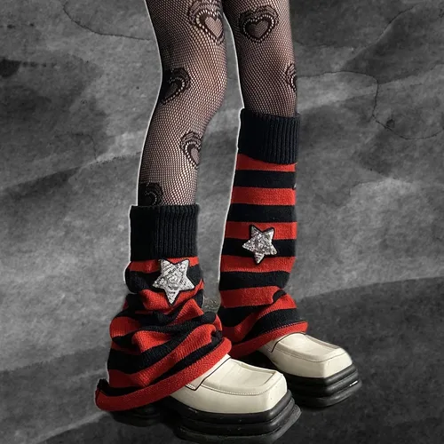 Vista 6 de kawaii Calentadores de piernas de invierno de punto lindo subcultura media manga pie pierna calcetines calientes ciclismo regalo de Navidad mujeres