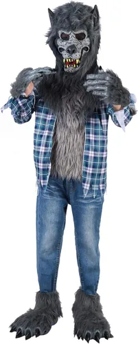 Vista 3 de Spooktacular Creations Boy Howling Werewolf Deluxe Costume with Mask, Werewolf Claws Gloves, Boot Covers, Wolf Costume Kids