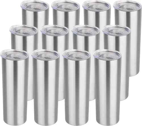 Vista 12 de HASLE OUTFITTERS Juego de vasos delgados de 20 onzas a granel, vasos delgados aislados de acero inoxidable con tapas, tazas de café reutilizables