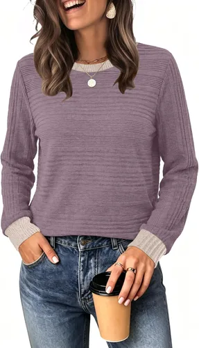 Vista 8 de WIHOLL Camisetas de manga larga para mujer, trajes de otoño, camisas de Caqui