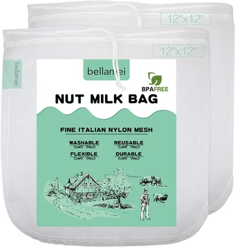 Vista 8 de Bolsa de leche de nuez reutilizable, paquete de 3 bolsas de colador de alimentos para leche de almendra/soja, yogur griego profesional