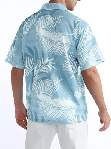 Vista 2 de BOJIN Camisas hawaianas de manga corta con botones para hombre, camisas casuales de verano, estampado floral tropical, camisas de playa Aloha
