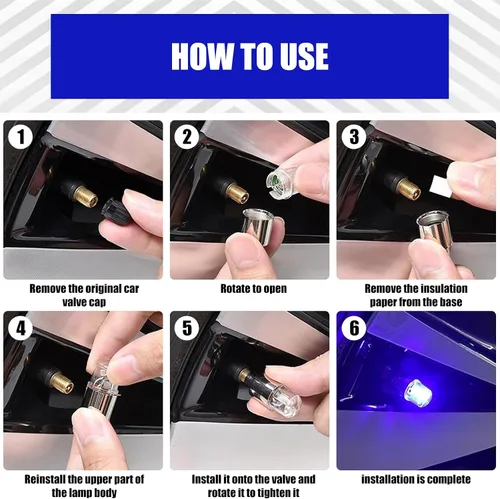 Vista 3 de 6 luces LED de tapa de vástago de válvula de neumático, luz LED fría para neumáticos, bombilla de neón impermeable, para automóvil, motocicleta