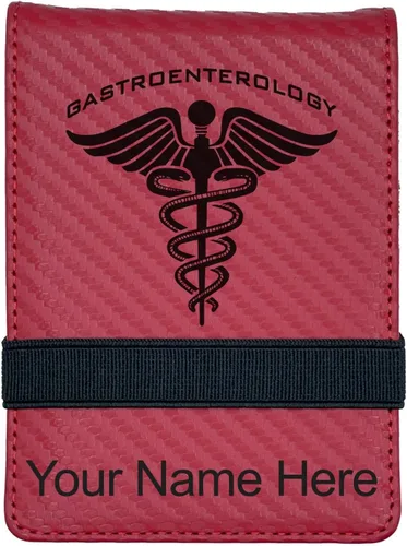 Vista 7 de LaserGram Mini Padfolio con bloc de notas y bolígrafo, gastroenterología, grabado personalizado incluido (negro con oro)
