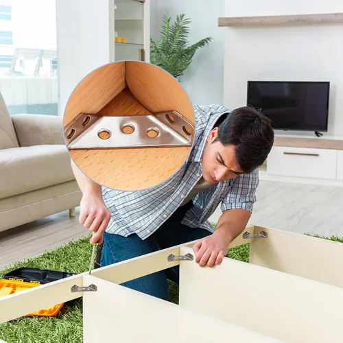 Vista 6 de Yaocom 30 conectores universales de acero inoxidable para esquina con tornillos, soportes de soporte triangulares resistentes para muebles