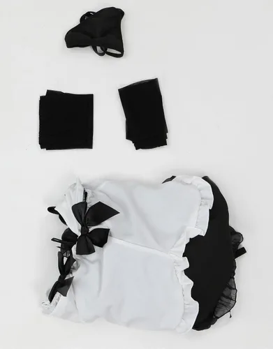 Vista 7 de Mobbunny Disfraz de sirvienta para cosplay, vestido de sirvienta con volantes y medias