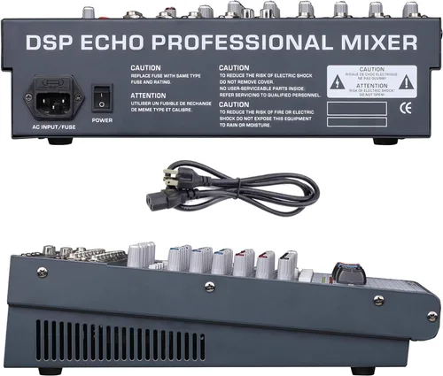 Vista 6 de Boytone BT-60MX, mezclador de audio Bluetooth de 6 canales, controlador de sonido DJ, reproductor de MP3 USB, conector de micrófono XLR, ecualizador
