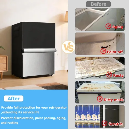 Vista 6 de Funda para refrigerador para exteriores, 600D, resistente, 100% impermeable, cubierta vertical para congelador, fundas exteriores para refrigerador.