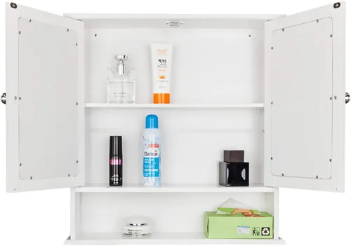 Vista 5 de Gabinetes de medicina de baño con espejo, gabinete de baño montado en la pared gabinete de almacenamiento de madera gabinete de pared de baño