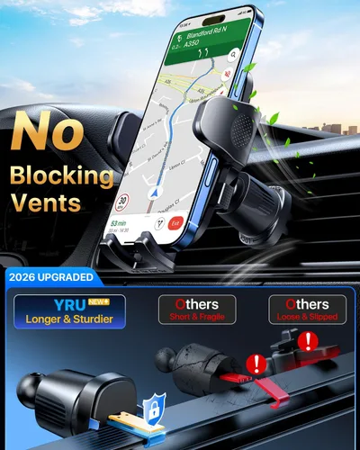 Vista 3 de YRU - Soporte para teléfono de auto con succión de rotación de 360° de Negro