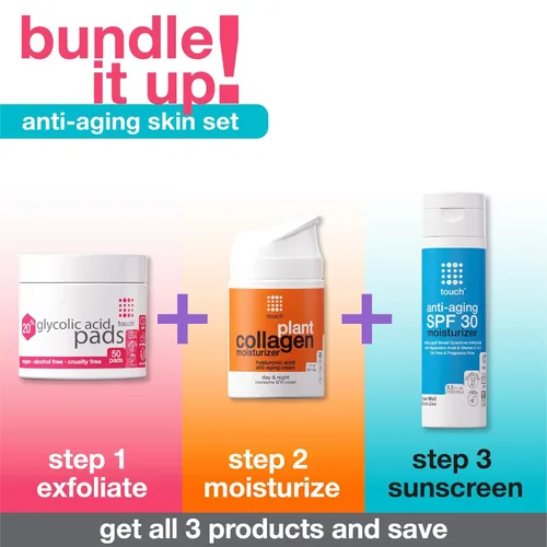 Vista 5 de TOUCH Almohadillas de ácido glicólico con 20 % exfoliantes y rejuvenecedores, toallitas faciales AHA, ideales para opacidad, poros, cicatrices