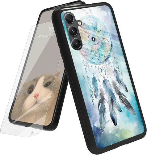 Vista 89 de Funda para Samsung Galaxy A12 5G con protector de pantalla, parte trasera de vidrio templado + TPU de silicona suave que absorbe los golpes