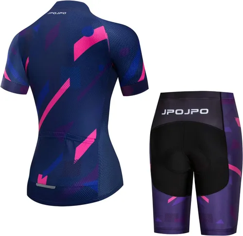 Vista 18 de Camiseta de ciclismo para mujer + pantalones cortos acolchados de manga corta para ciclismo, ropa de bicicleta
