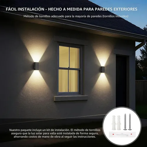 Vista 6 de Lámpara solar de pared para exteriores, 3000/4000/6000K, 3 modos de iluminación del atardecer al amanecer, aplique de pared IP67, impermeable