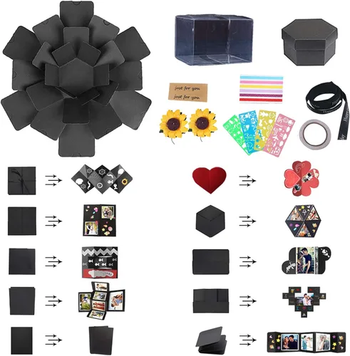 Vista 2 de RECUTMS Caja Explosiva Kit de Scrapbooking DIY Álbum de Fotos Hecho a Mano Regalos del Día de las Madres, Caja de Regalo con 6 Caras para Regalo