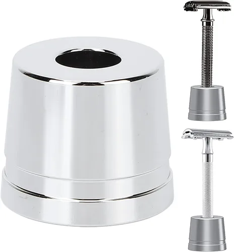 Vista 8 de Soporte multiusos, soporte para afeitadora de metal plateado, base de pedestal, tamaño compacto, regalo para hombres