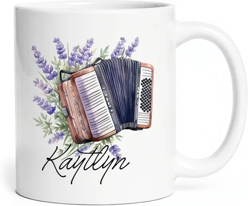 Vista 17 de Taza personalizada para músico 2023, taza de violín personalizada con nombre, violín y notas musicales, taza de cerámica de 11 oz y 15 onzas, taza