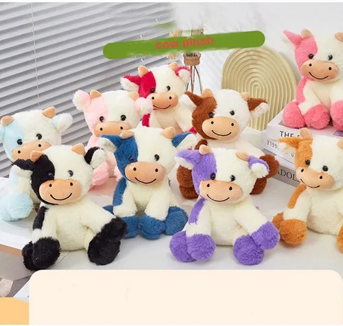 Vista 4 de Muñeca de vaca de peluche suave y linda de 8 pulgadas, muñeca de vaca de felpa para niñas y niños (zuo NIU Shen lanse)