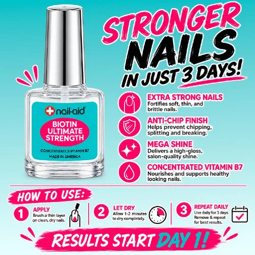 Vista 5 de Nail-Aid Biotin Ultimate Strength - Tratamiento y fortalecedor de uñas, transparente, 0.55 onzas líquidas (08873)