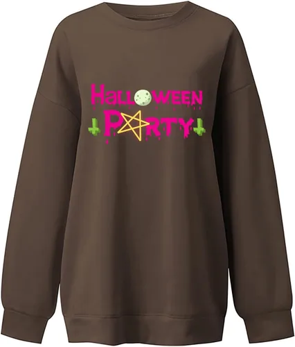 Vista 3 de Vifucz Sudadera con mangas caídas para mujer, suéter gráfico de calabaza de caramelo de Halloween, sudaderas con cuello